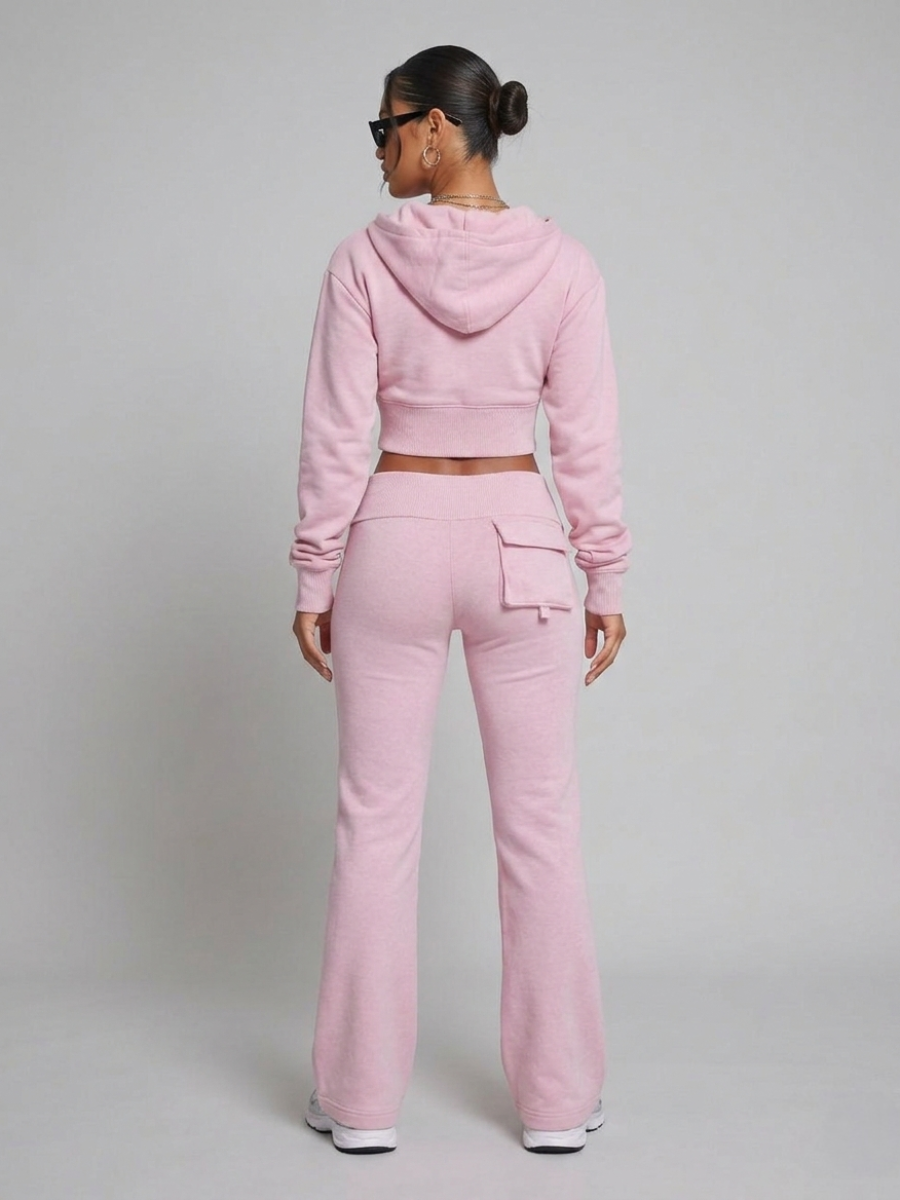 Front Pocket Hooded Top & Fold Over Waist Trouser Fleece Set