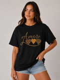 Amore Leopard Heart Graphic Design T-Shirt