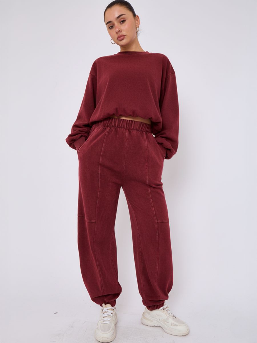 Acid Wash Sweatshirt & Jogger Bubble Hem Tracksuit