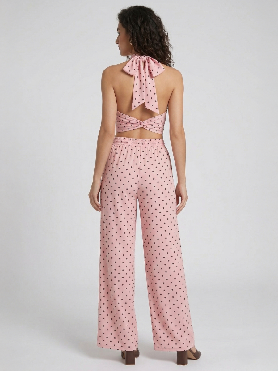 Polka Dot Halter Neck Top &amp; Trouser Co-Ord