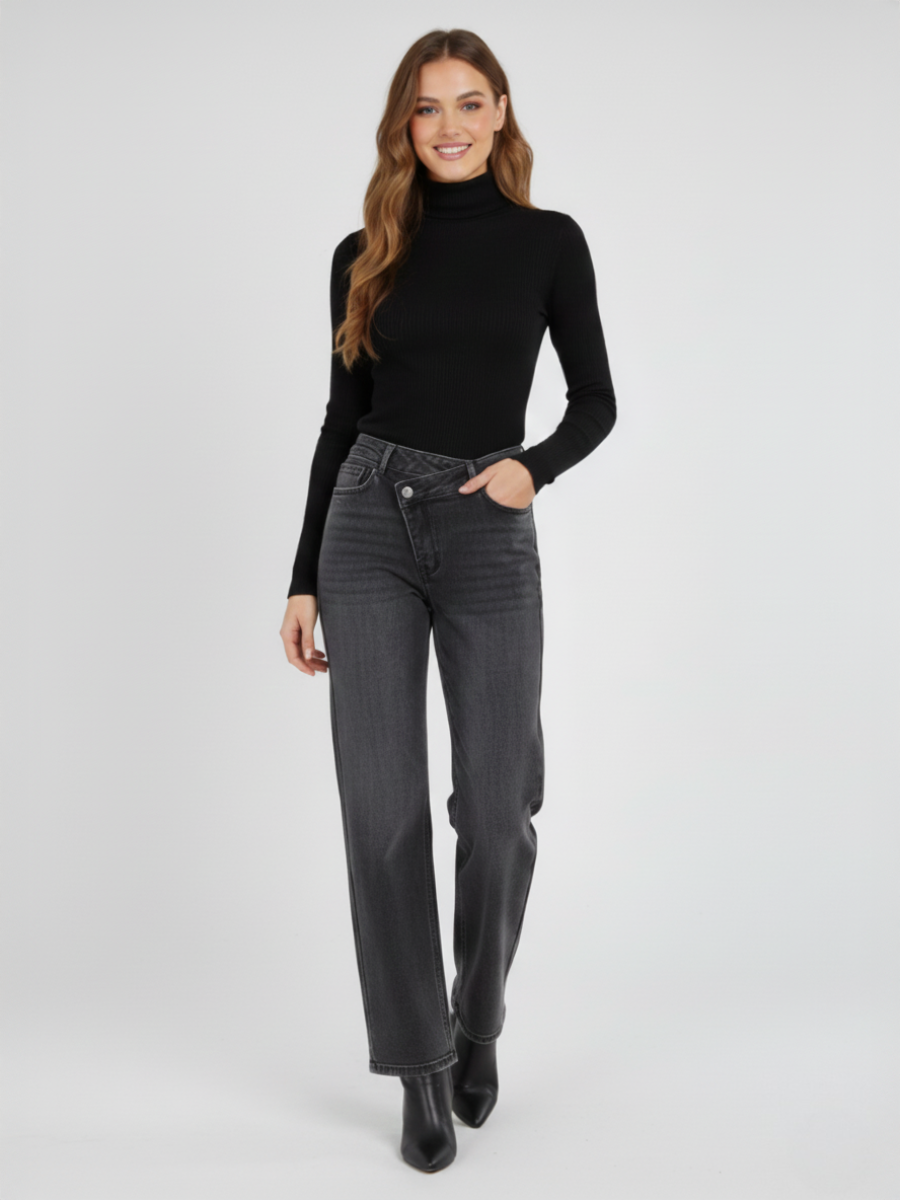 Asymmetric Waist Denim Jeans