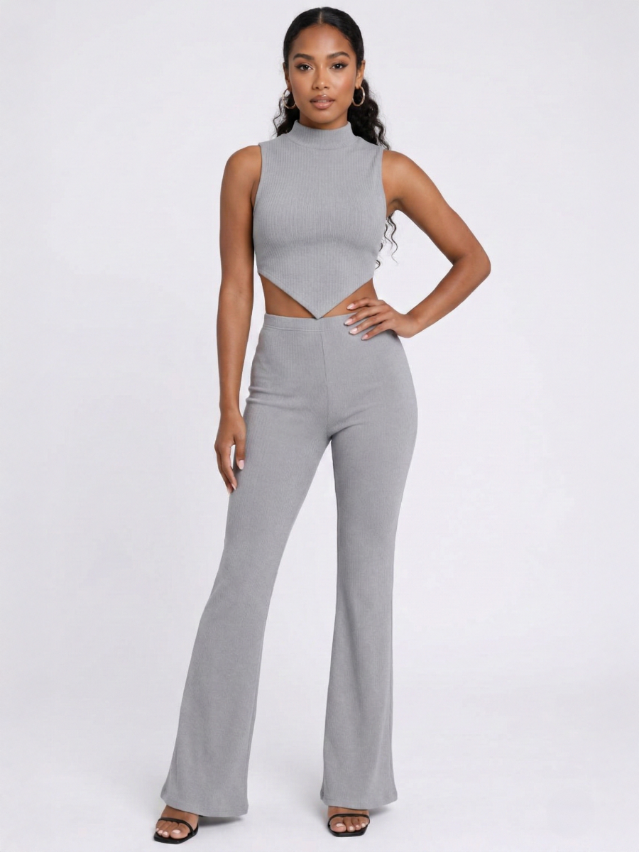 Asymmetrical High Neck Top and Flared Trouser Co-ord