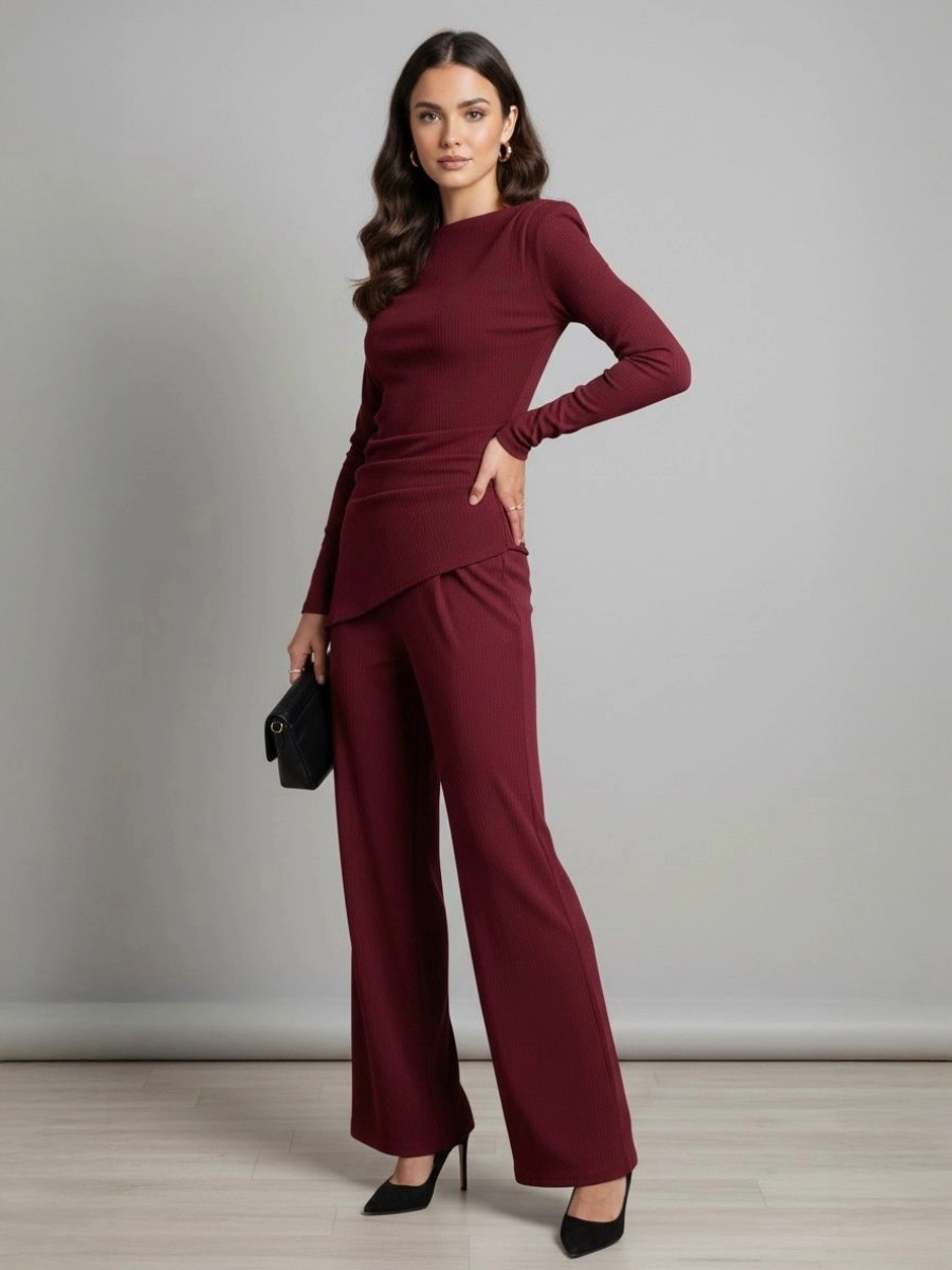 Asymetric Long Sleeve Top and Trouser Co-Ord