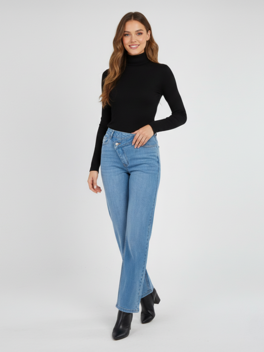 Asymmetric Waist Denim Jeans