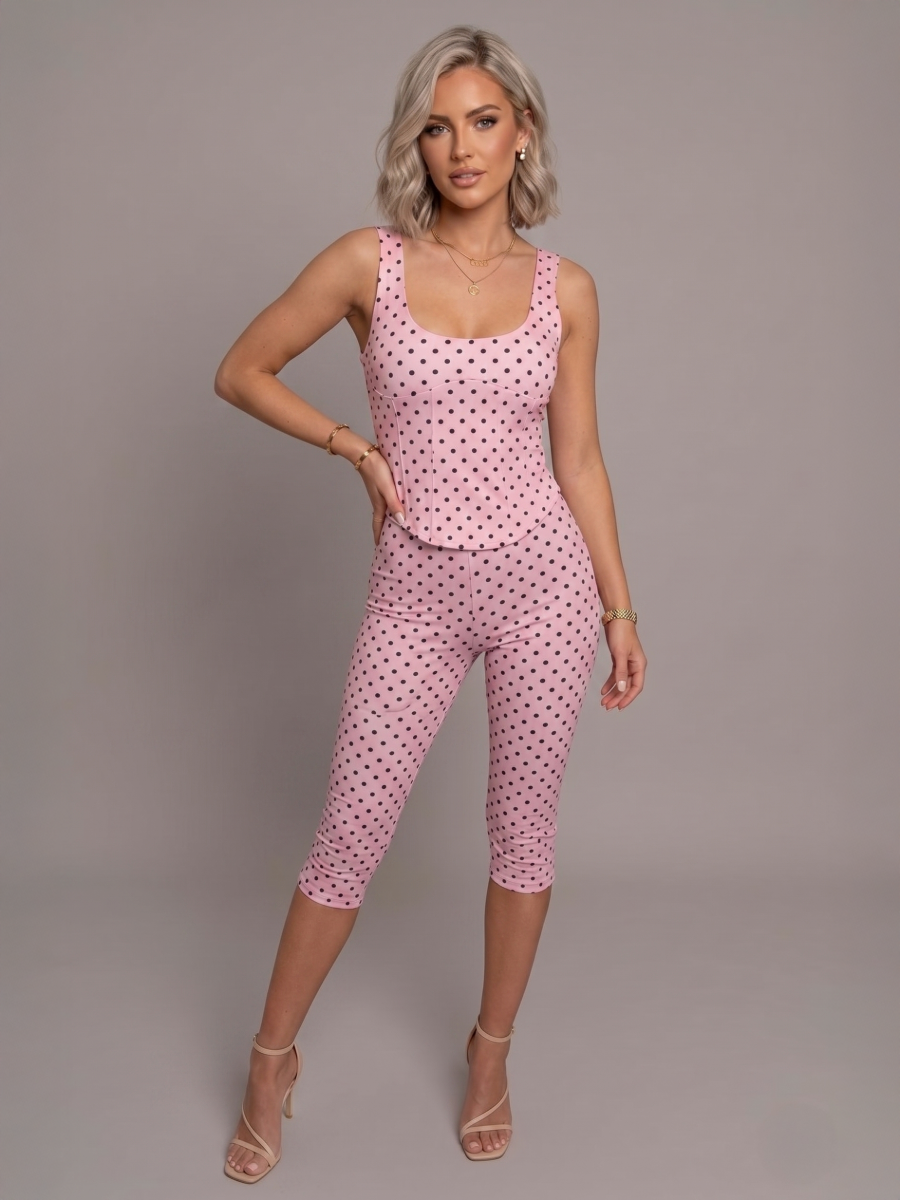 Polka Dot Sleeveless Top & High Waist 3/4 Co-Ord