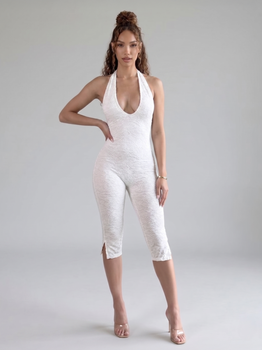 Halter Neck Lace Capri Jumpsuit