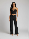 Buckle Detail Top & Wide Leg Trouser Set