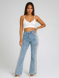 Side Eyelet Lace Up Detail Denim Jeans