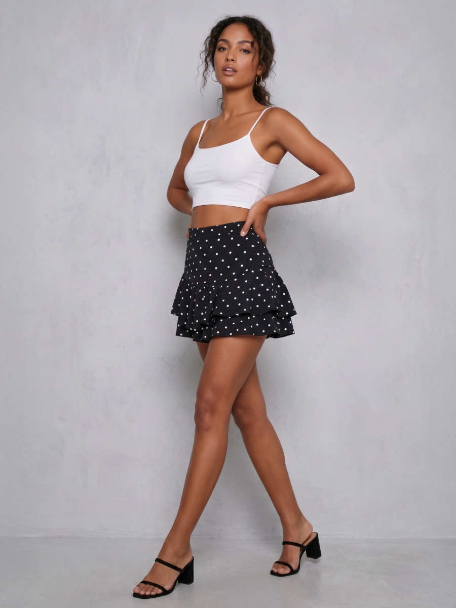 Polka Dot Multi Layer Frill Mini Skort