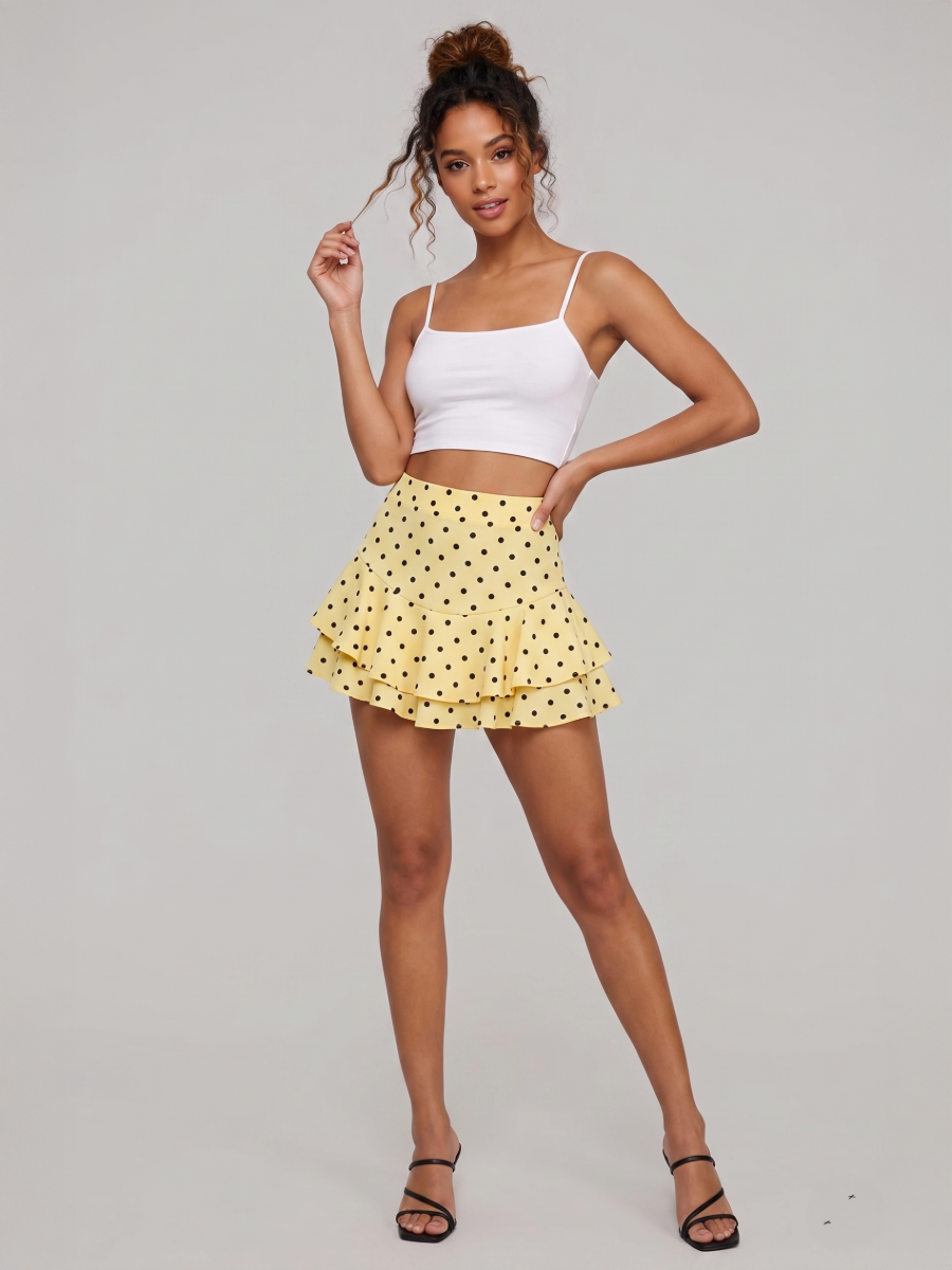 Polka Dot Multi Layer Frill Mini Skort