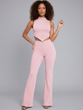 Asymmetrical High Neck Top and Flared Trouser Co-ord
