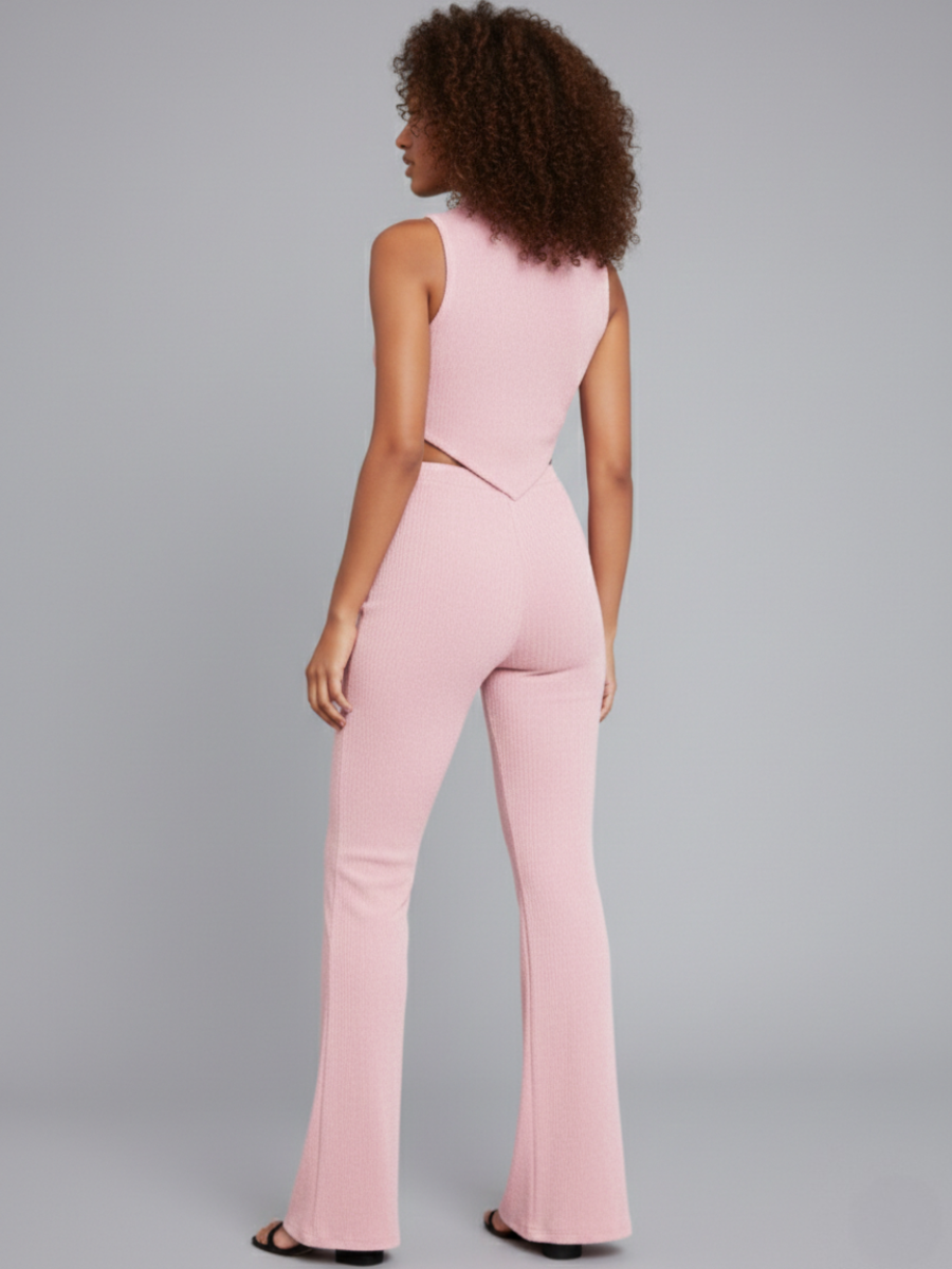 Asymmetrical High Neck Top and Flared Trouser Co-ord