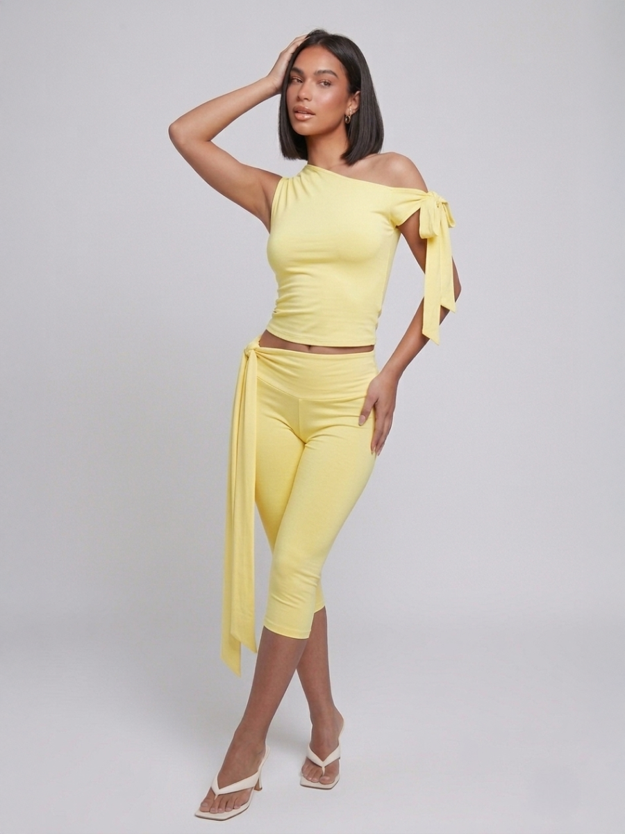 Slinky Tie Drop Shoulder Top and 3/4 Legging Co-ord