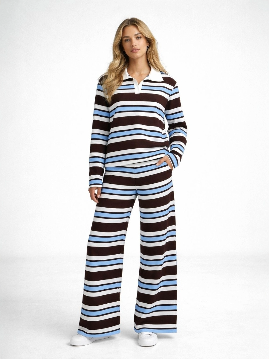 Striped Collar Top and Wide Leg Trouser Co-Ord