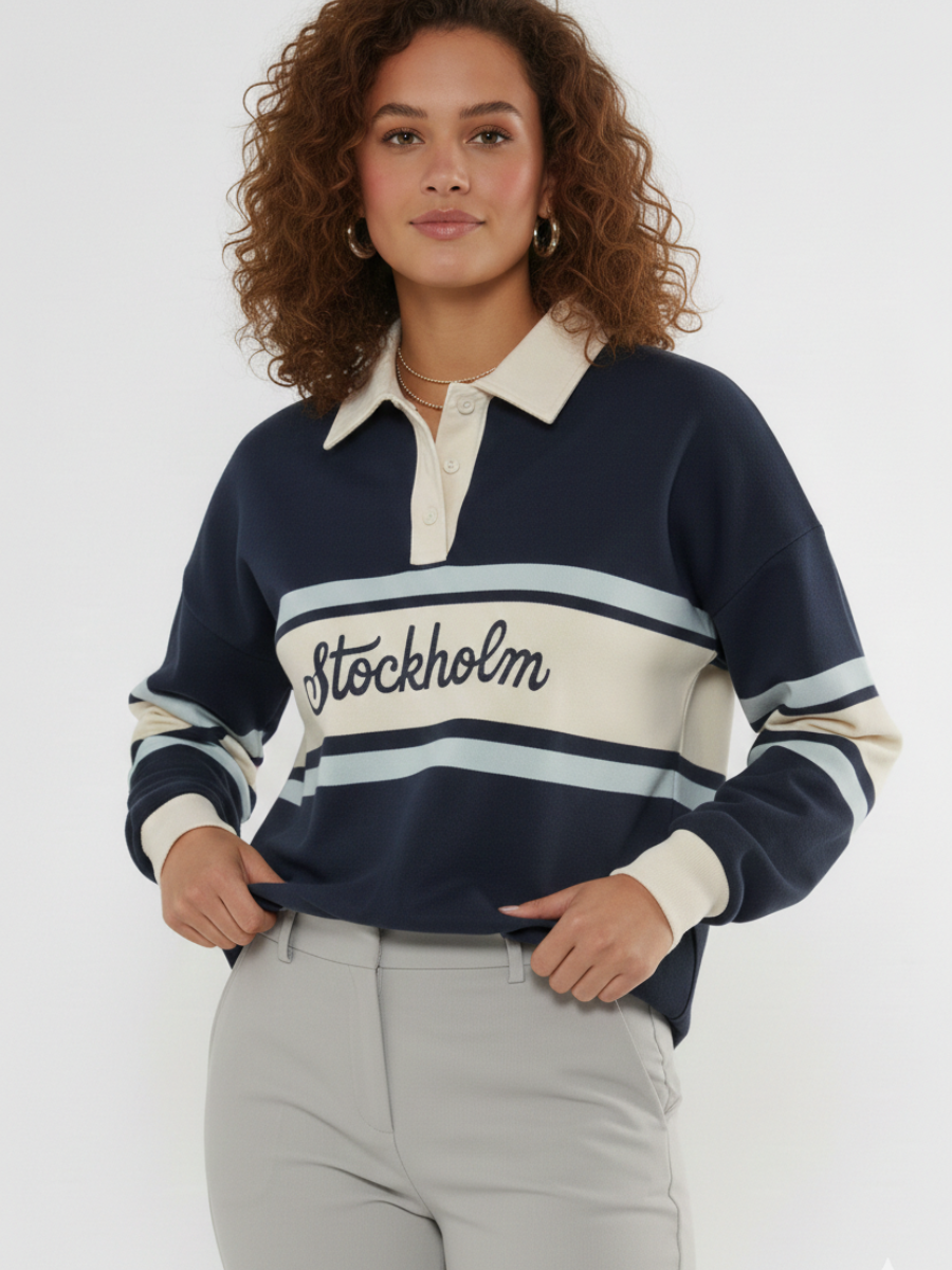 Stockholm Embroidered  Rugby Collar Sweatshirt