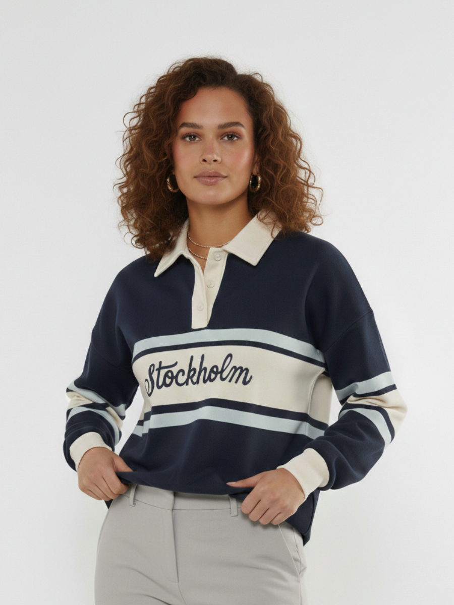 Stockholm Embroidered  Rugby Collar Sweatshirt