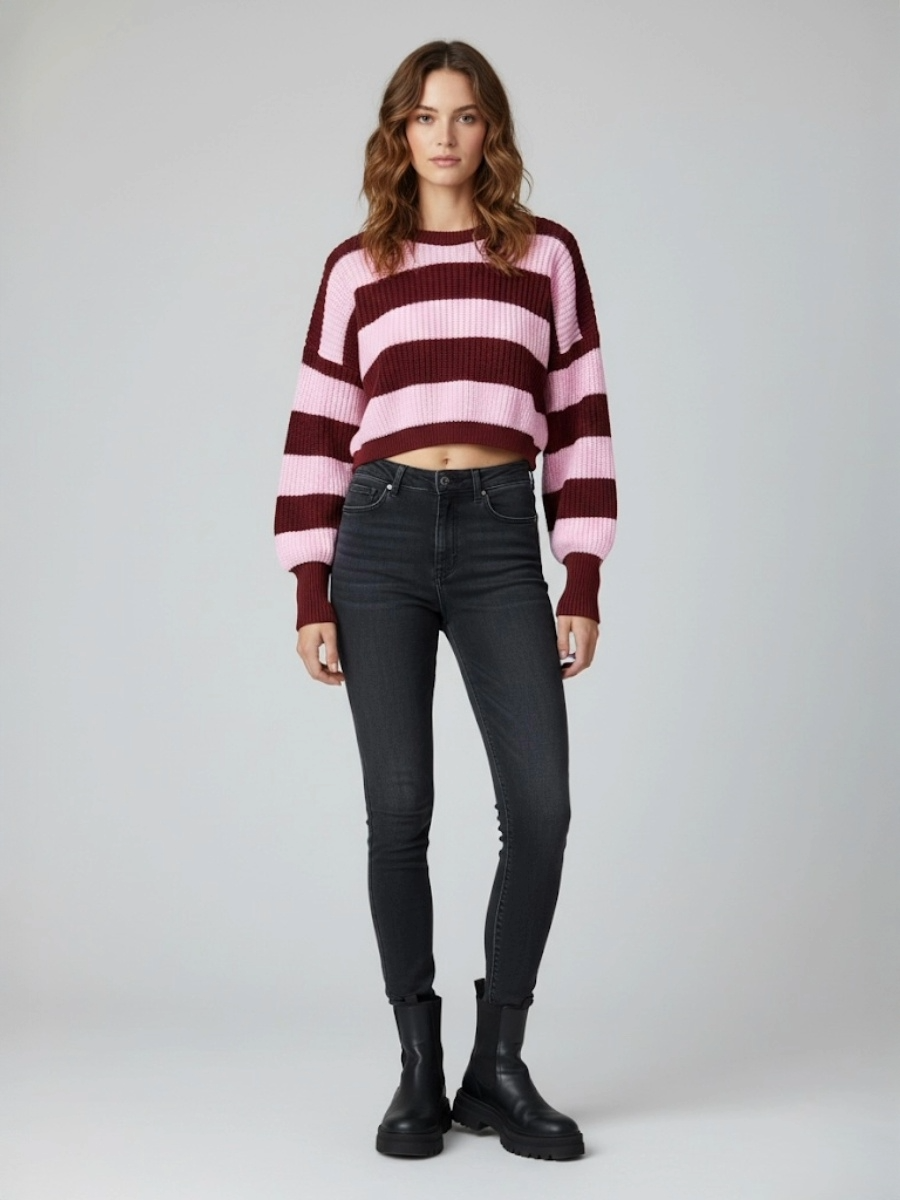 New Colour Block Oversized Cropped Knitted Jumper