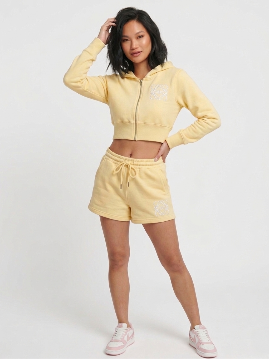 Zip Up Hooded Crop Top & Shorts Co-ord