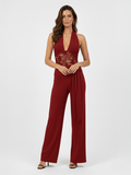 Lace-Panel Wide Leg Jumpsuit With Drape Detail
