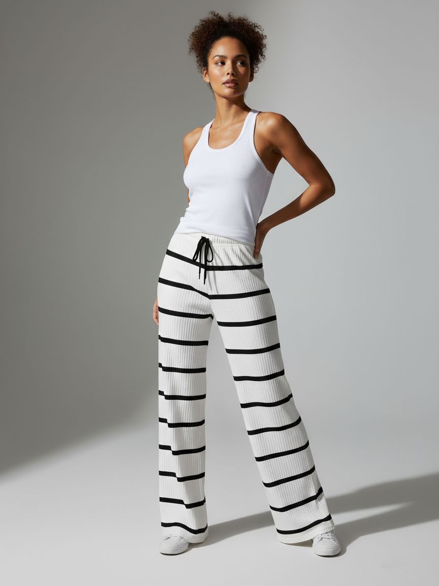 Striped High Waist Flared Trousers