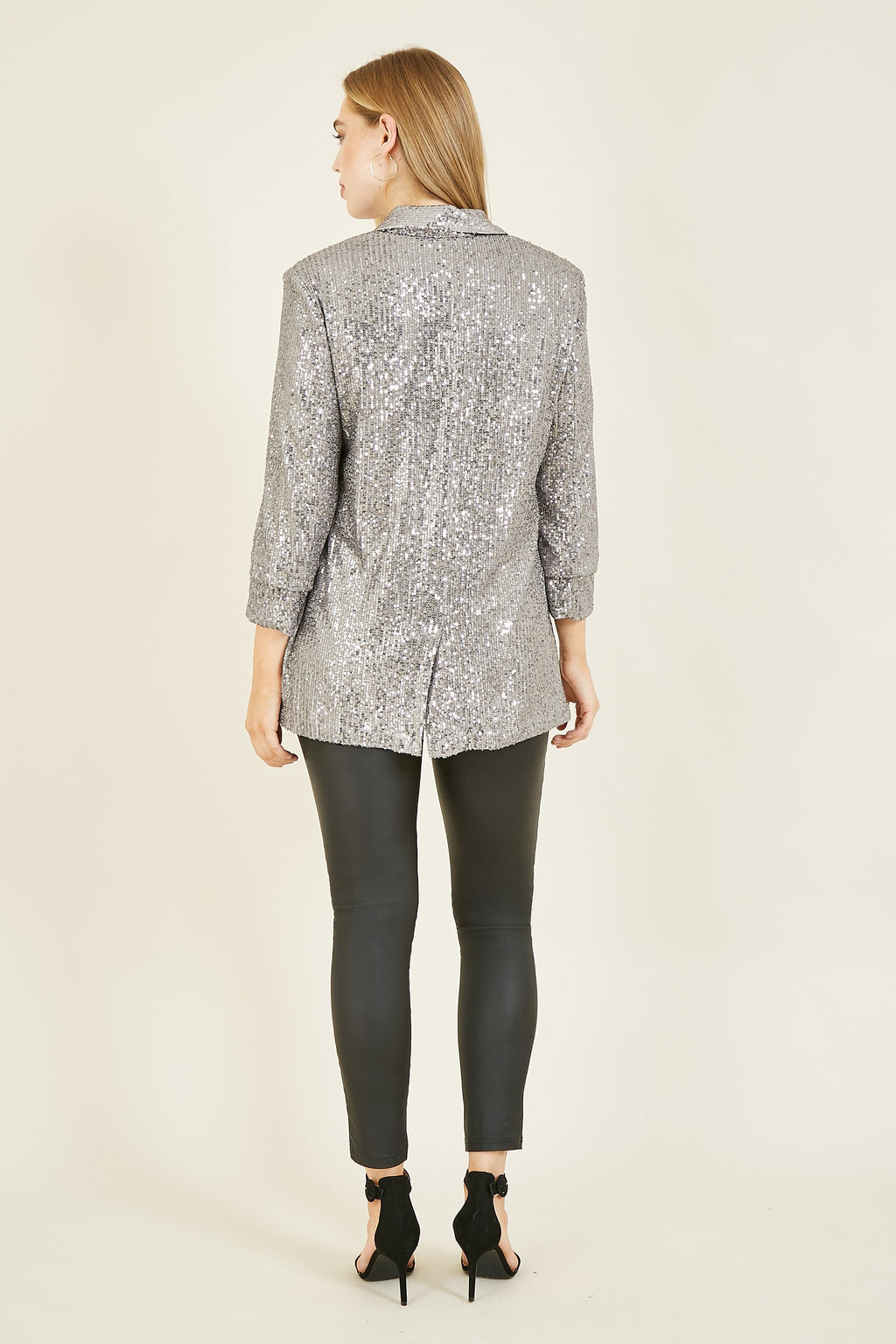 Silver Sequin Blazer With Pockets