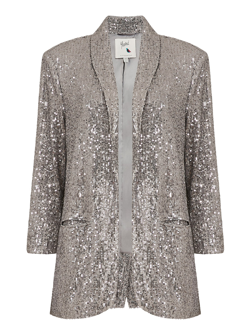 Silver Sequin Blazer With Pockets