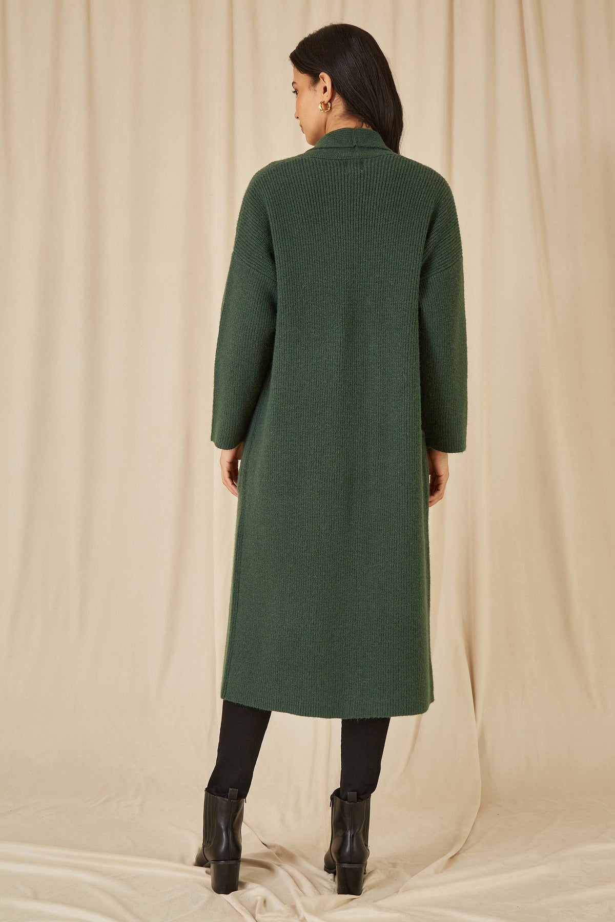 Yumi Green Knitted Maxi Cardigan With Pockets