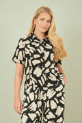Yumi Black Cotton Splash Print Relaxed Fit Shirt