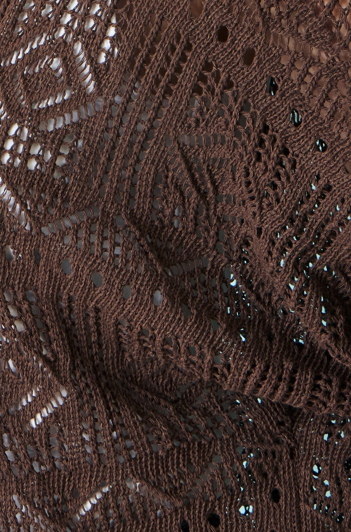 Yumi Brown Crochet Edge To Edge 3/4 Sleeve Cardigan