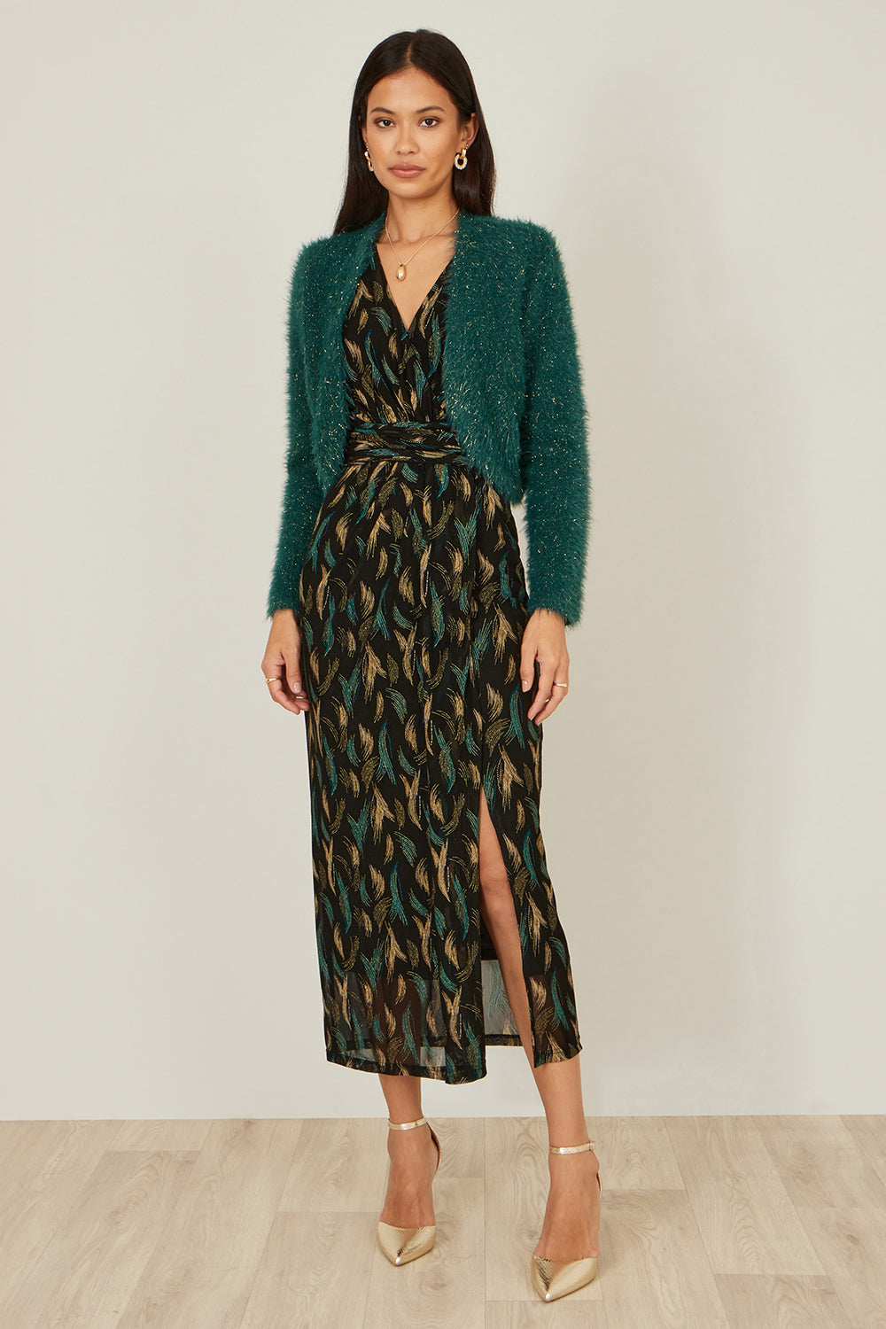 Yumi Green Metallic Fluffy Eyelash Bolero