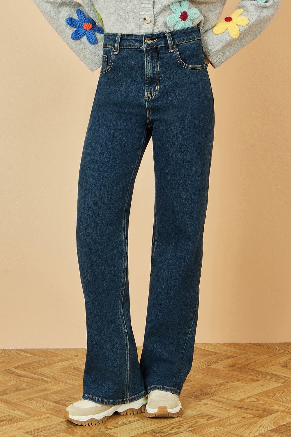 Yumi Blue Dark Wash Stretch Wide Leg Jeans