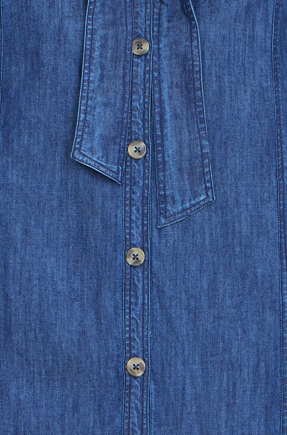 Yumi Blue Chambray Tunic With Pussy Bow Tie