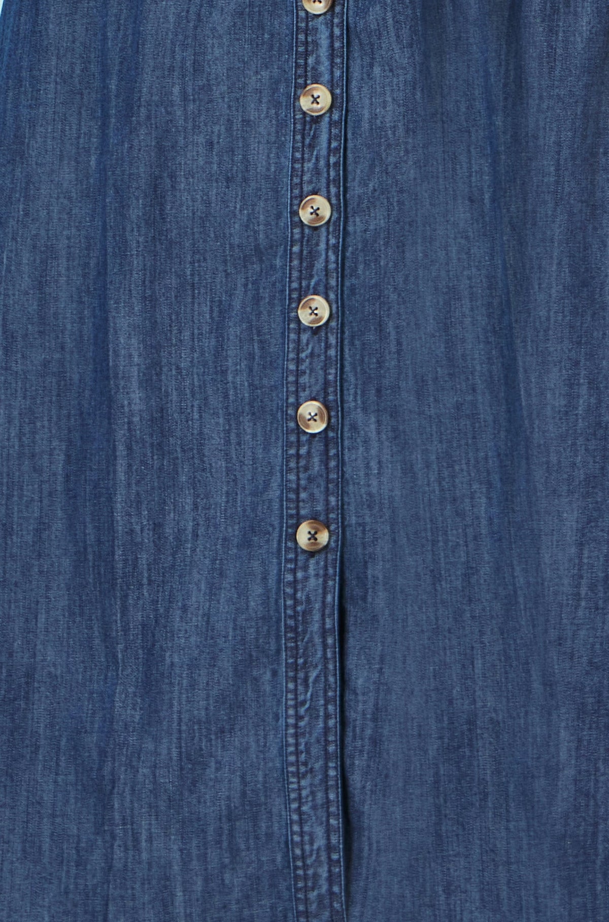 Yumi Blue Chambray Cotton Ruched Midi Sun Dress