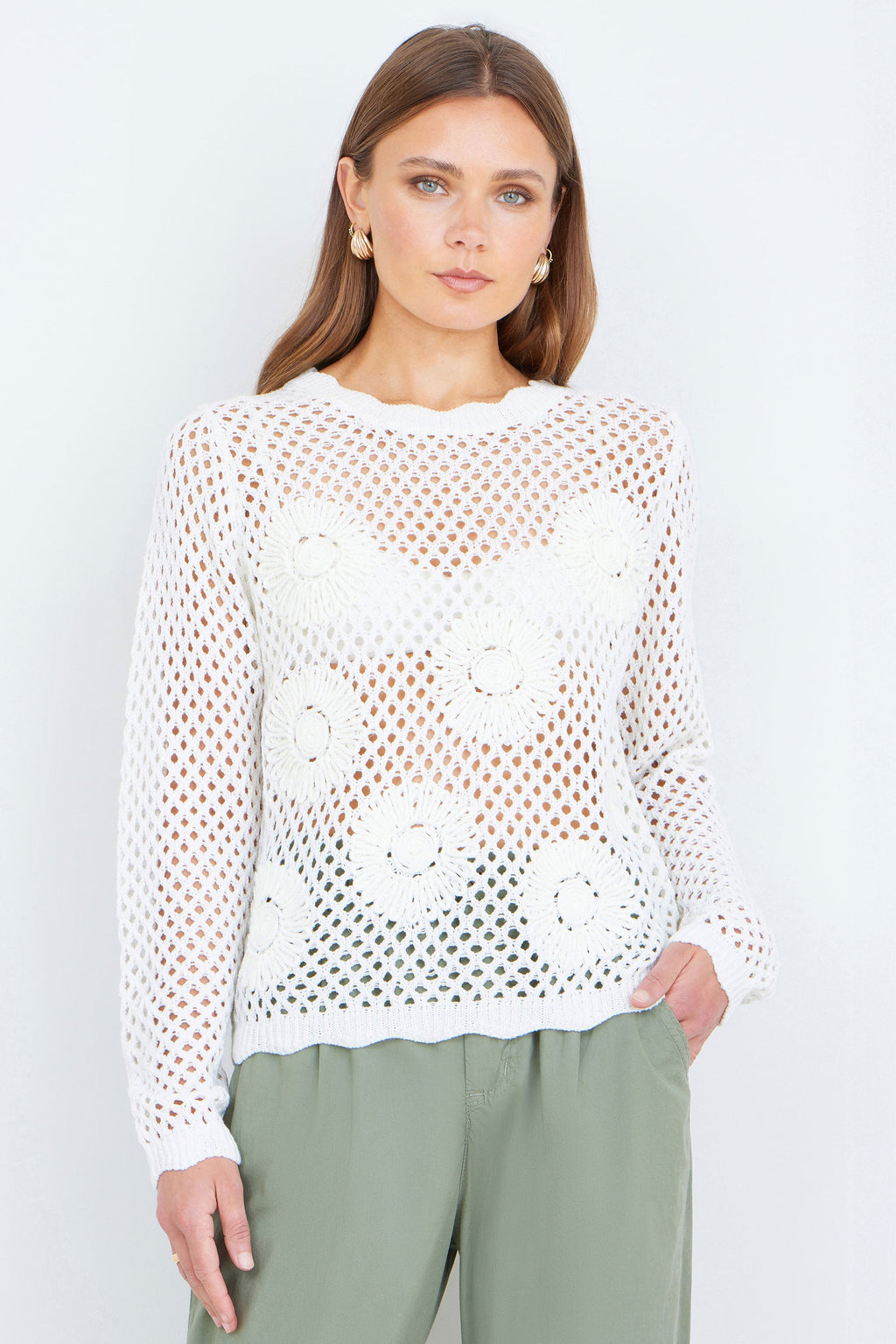 Yumi White Flower Crochet Jumper