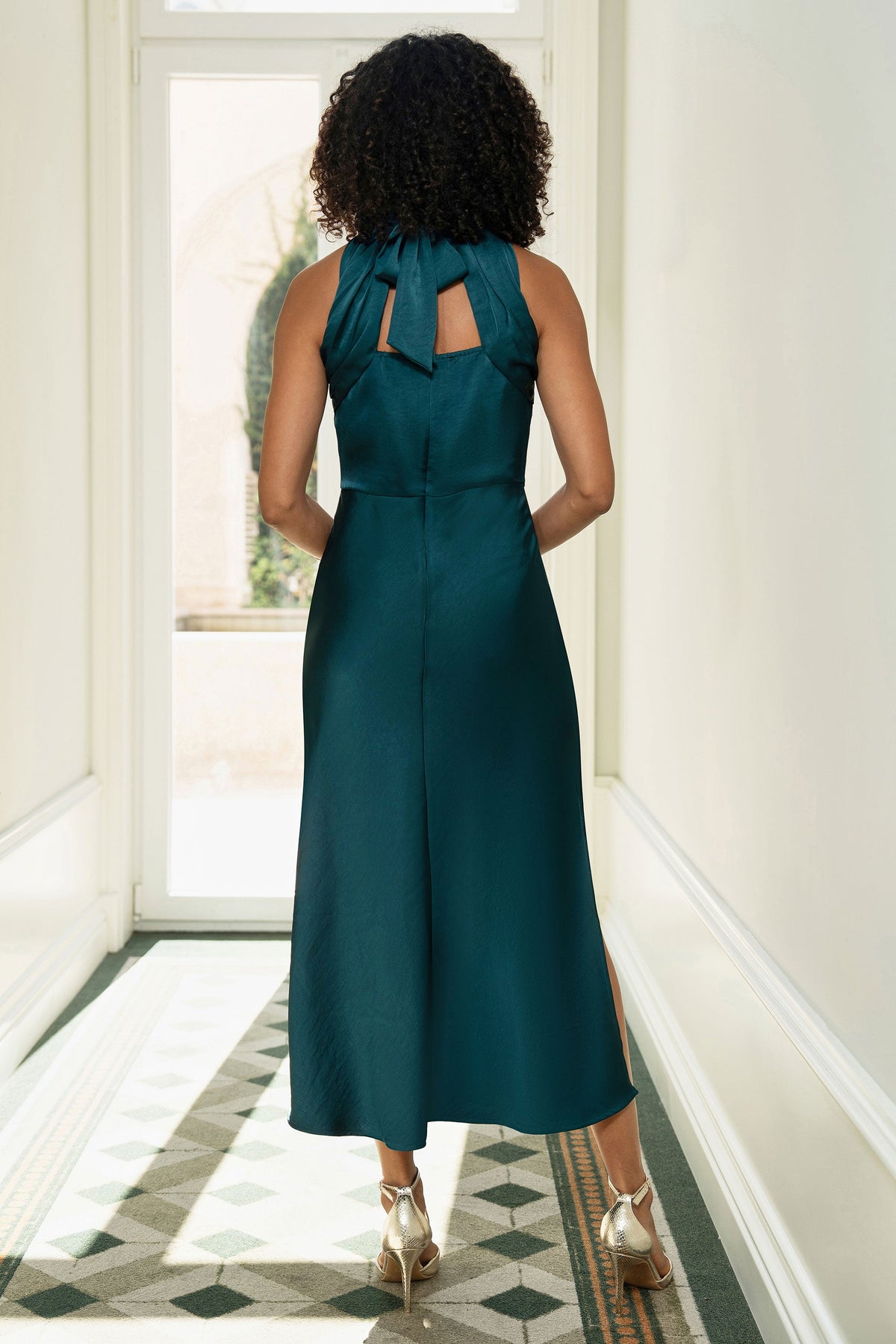 Yumi Green Satin Halter Neck Midi Dress