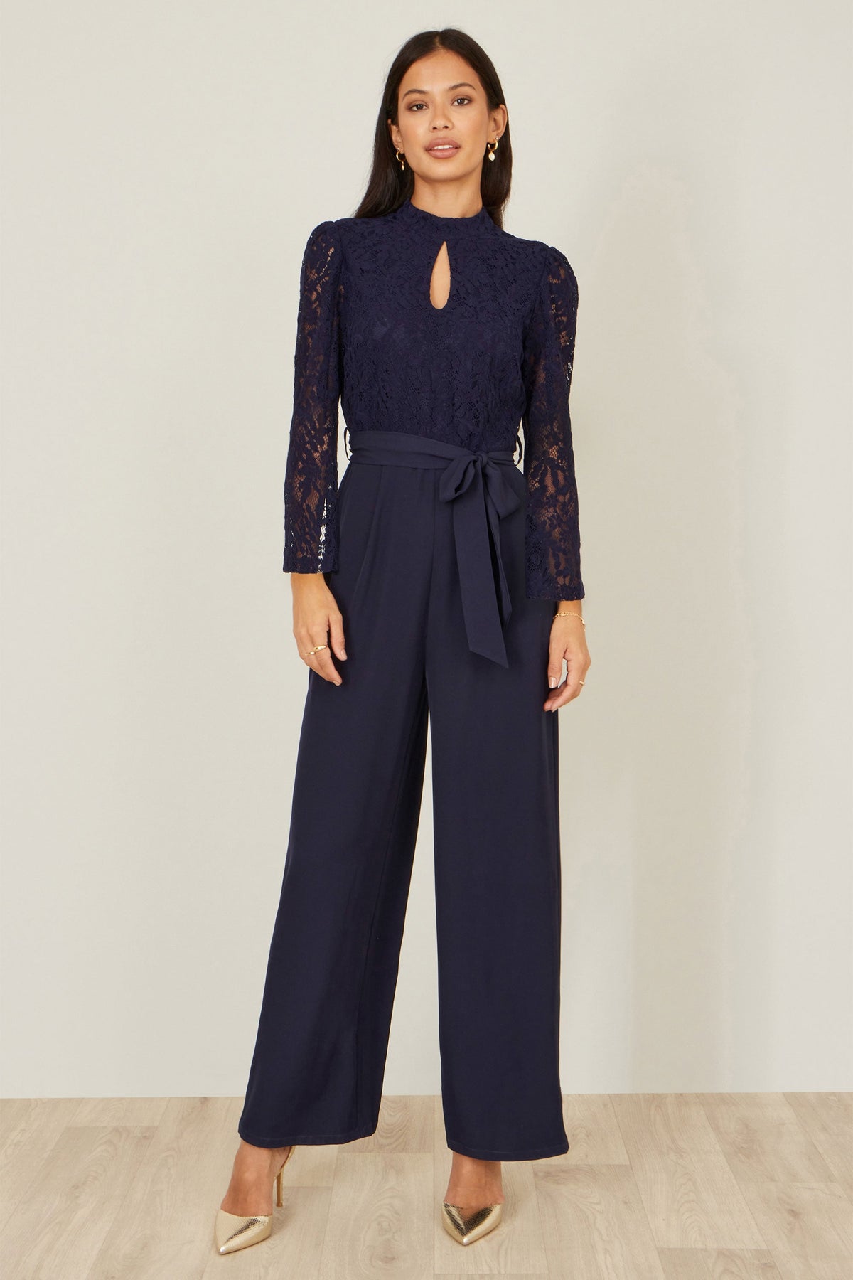 Yumi Navy Lace Applique Jumpsuit