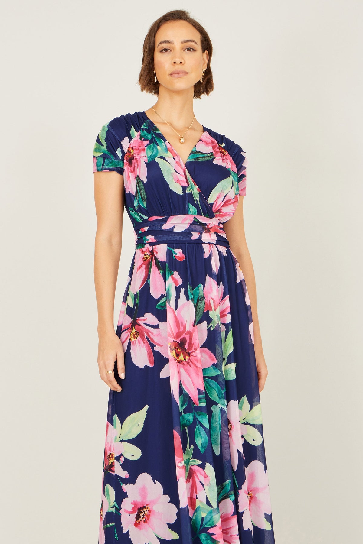 Yumi Navy Mesh Floral Maxi Dress