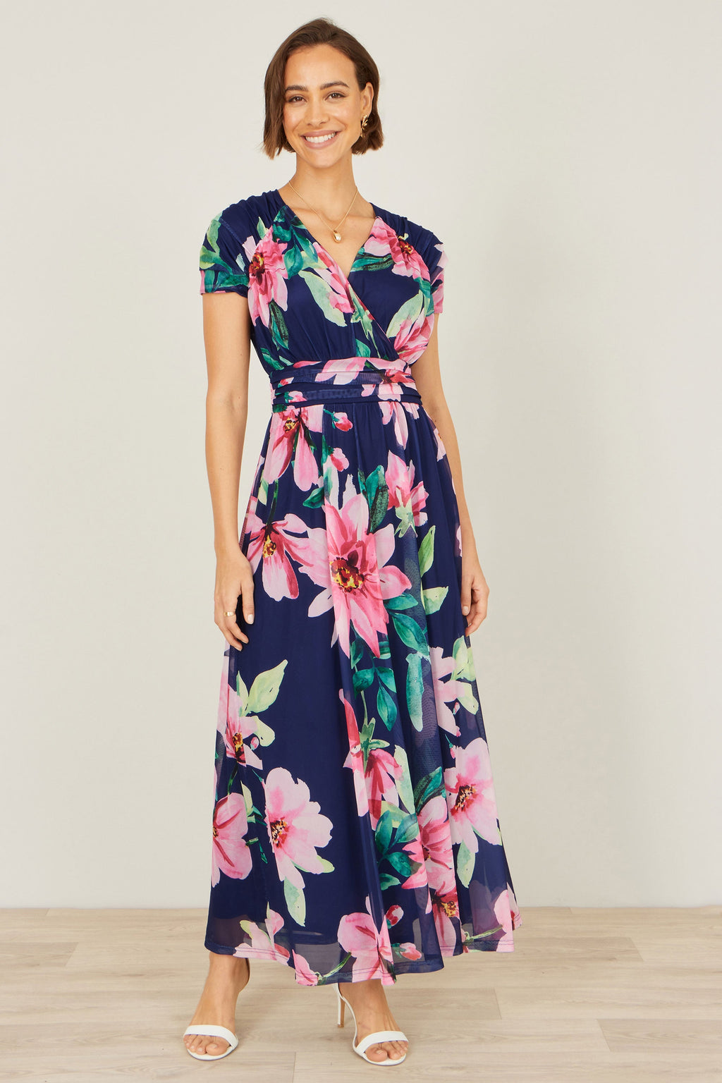 Yumi Navy Mesh Floral Maxi Dress