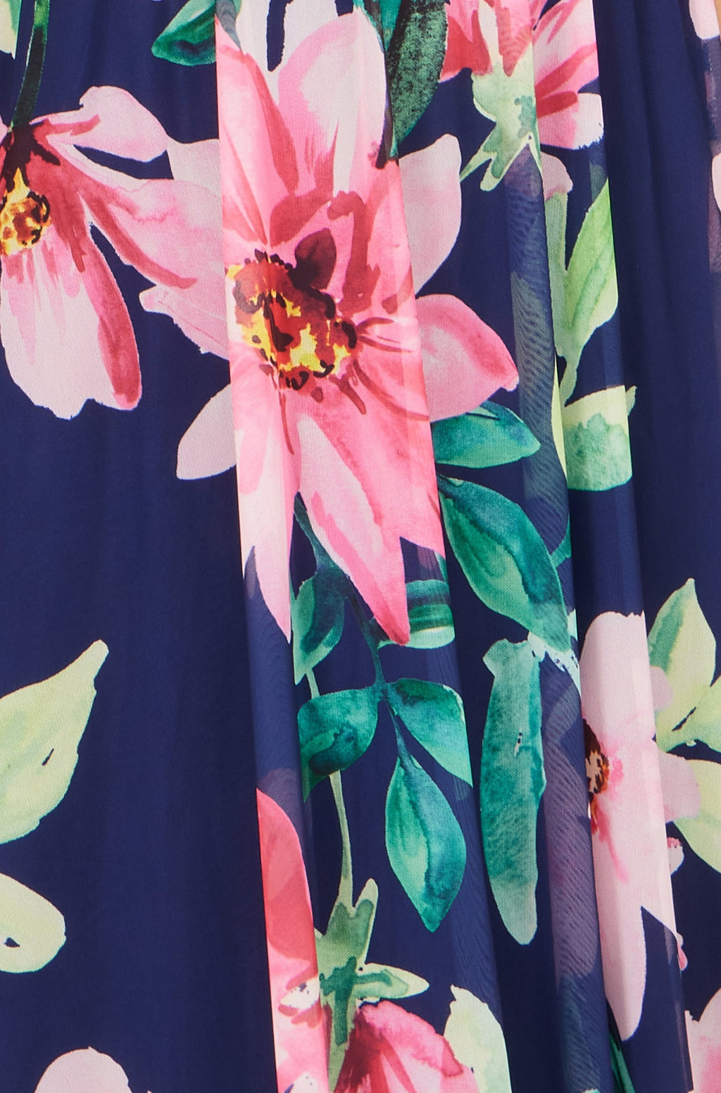 Yumi Navy Mesh Floral Maxi Dress