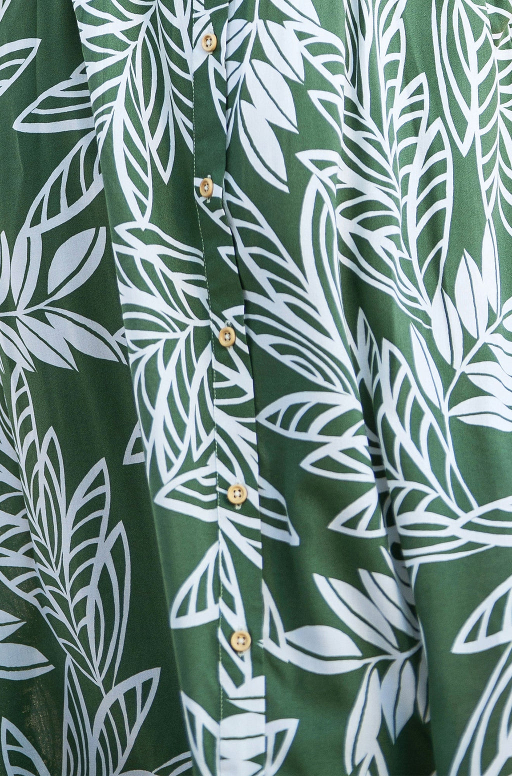 Yumi Green Leaf Print Viscose Relaxed Midi Shirt Dress