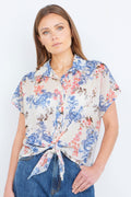 Yumi White Cotton Paisley Print Tie Knot Shirt