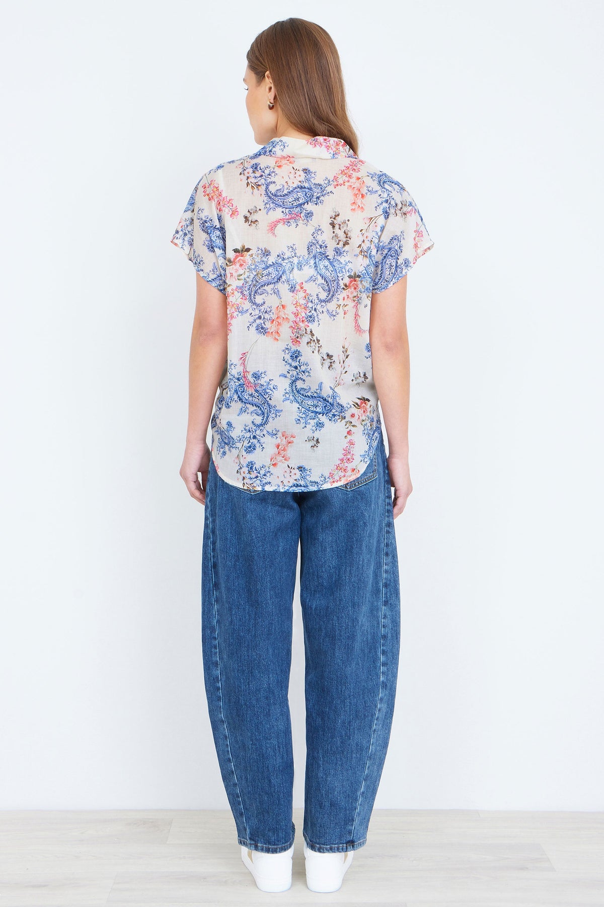 Yumi White Cotton Paisley Print Tie Knot Shirt