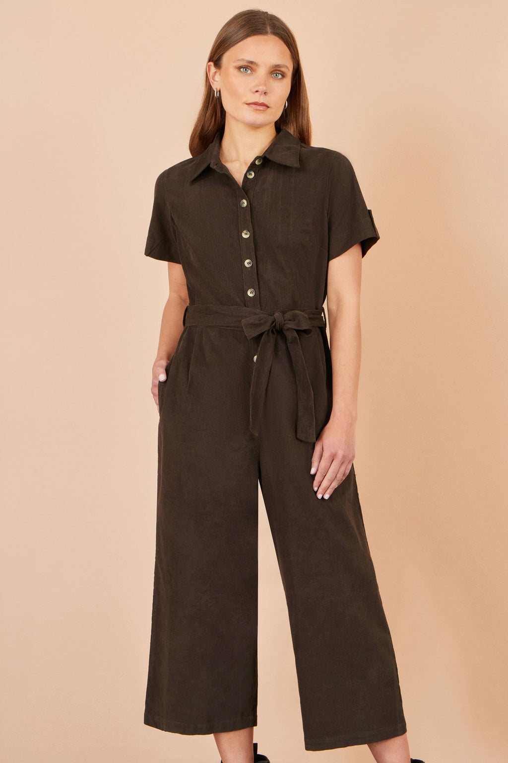 Yumi Brown Cord Relaxed Jumpsuit