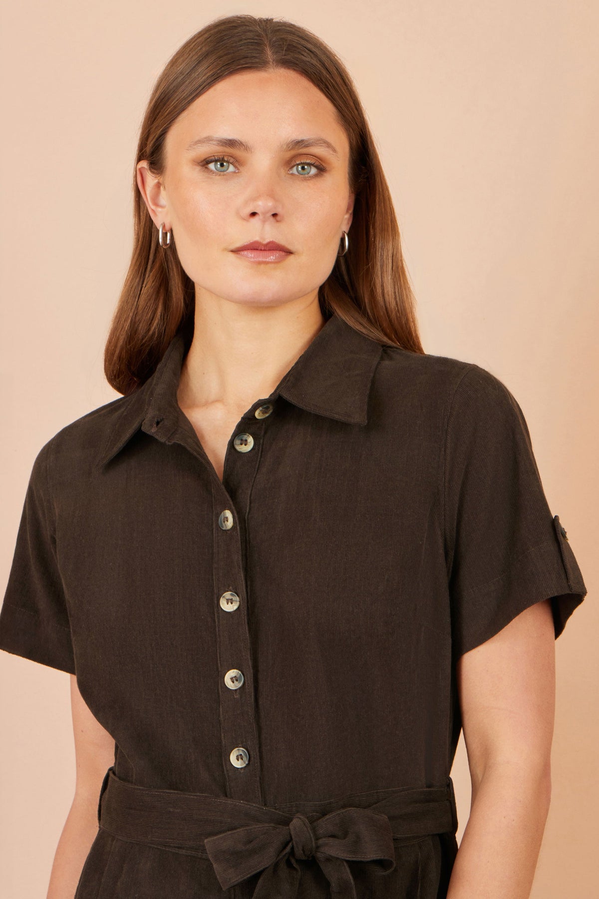 Yumi Brown Cord Relaxed Jumpsuit