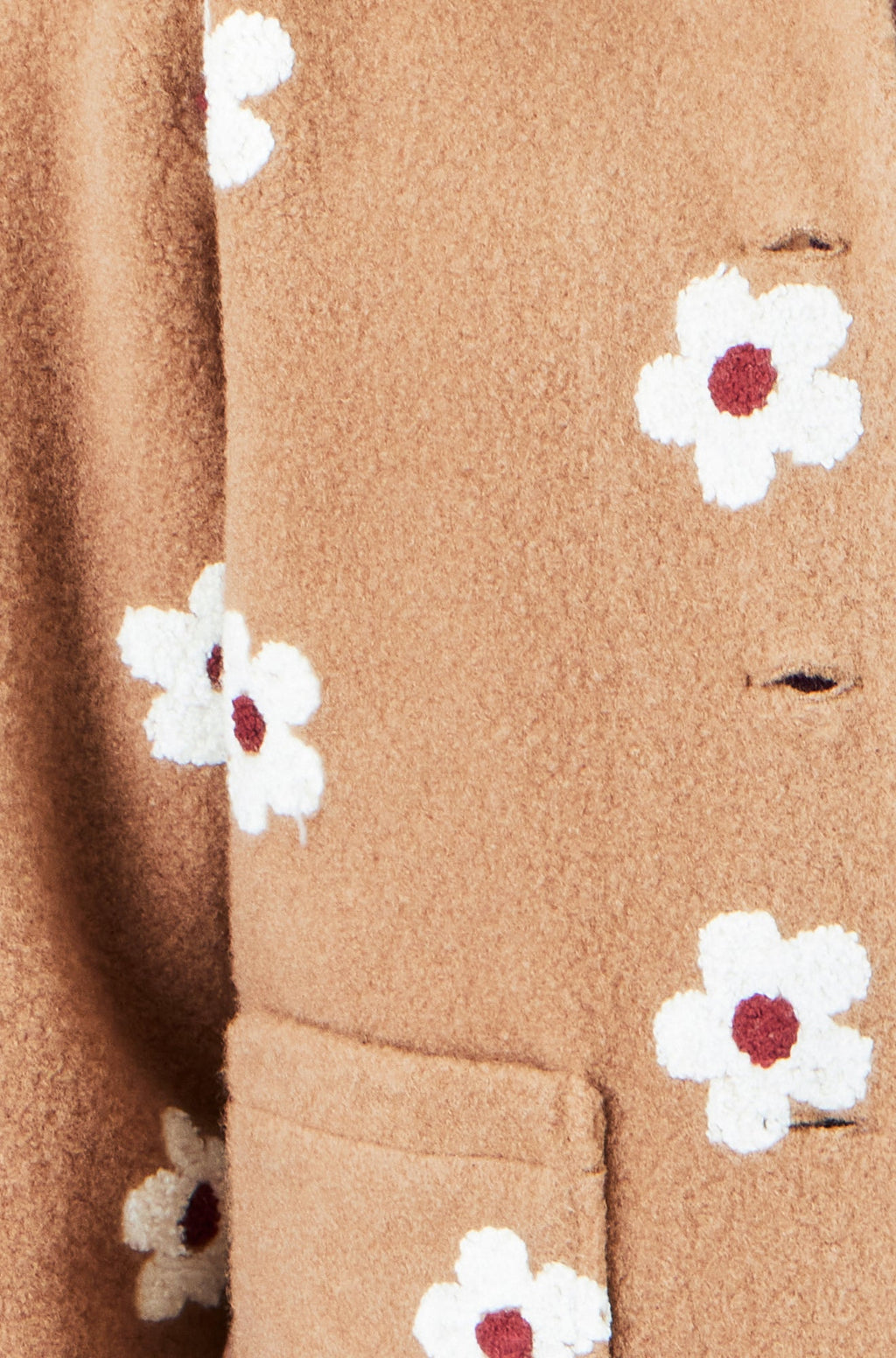 Yumi Brown Embroidered Daisy Fleece Jacket