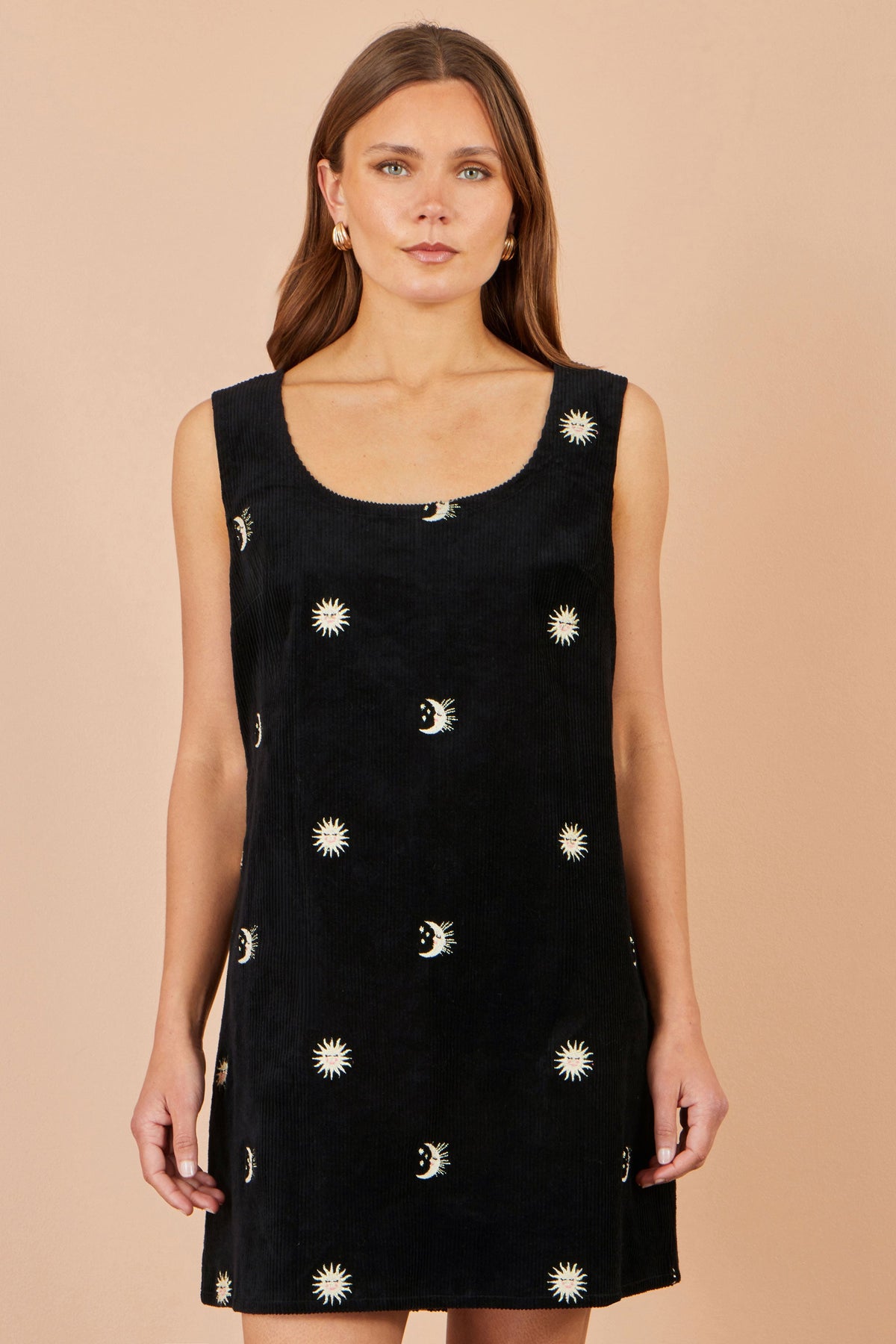 Yumi Black Cotton Cosmic Cord Pinafore Dress