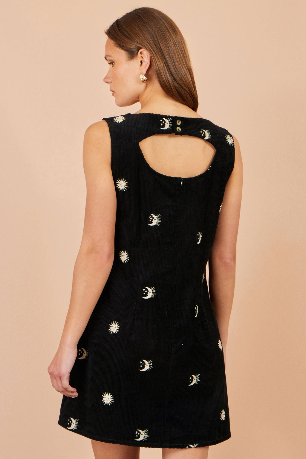 Yumi Black Cotton Cosmic Cord Pinafore Dress