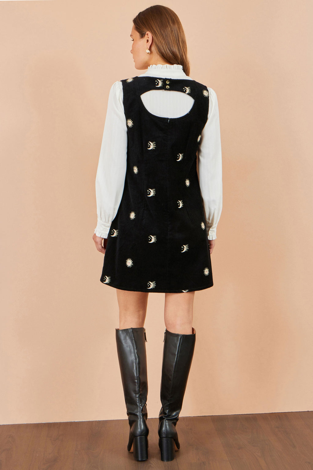 Yumi Black Cotton Cosmic Cord Pinafore Dress