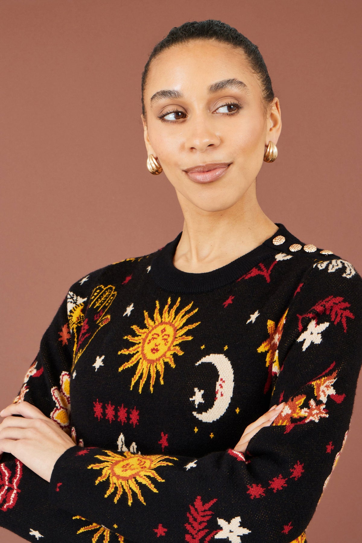 Yumi Black Cosmic Intarsia Knitted Tunic Dress