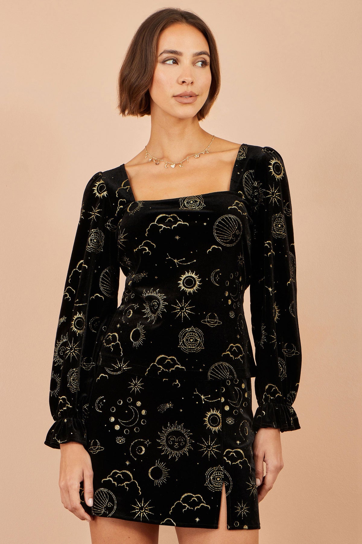 Yumi Black Cosmic Velvet Mini Skirt